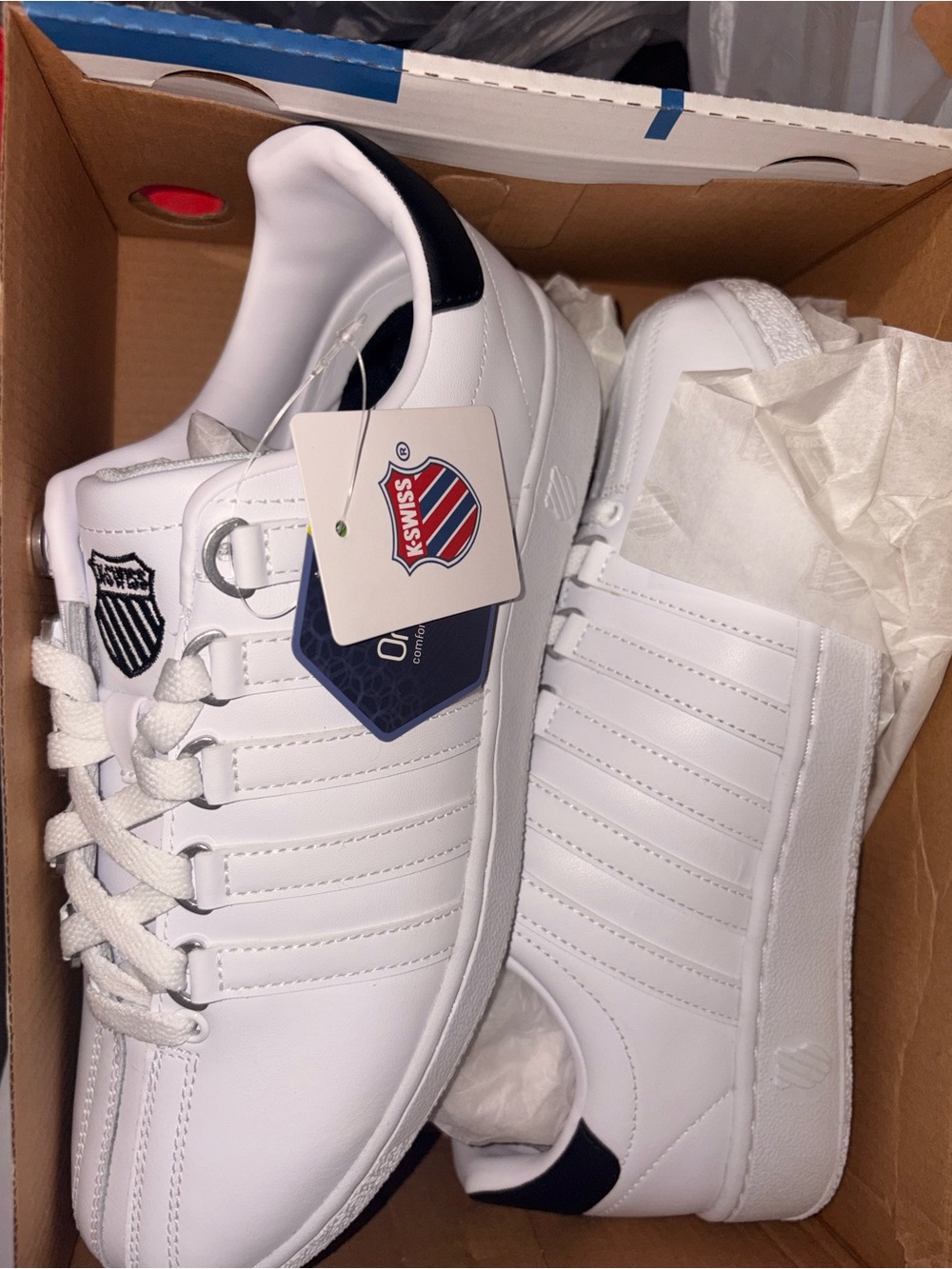 K-Swiss Men's White Sneakers with black Heel Accent